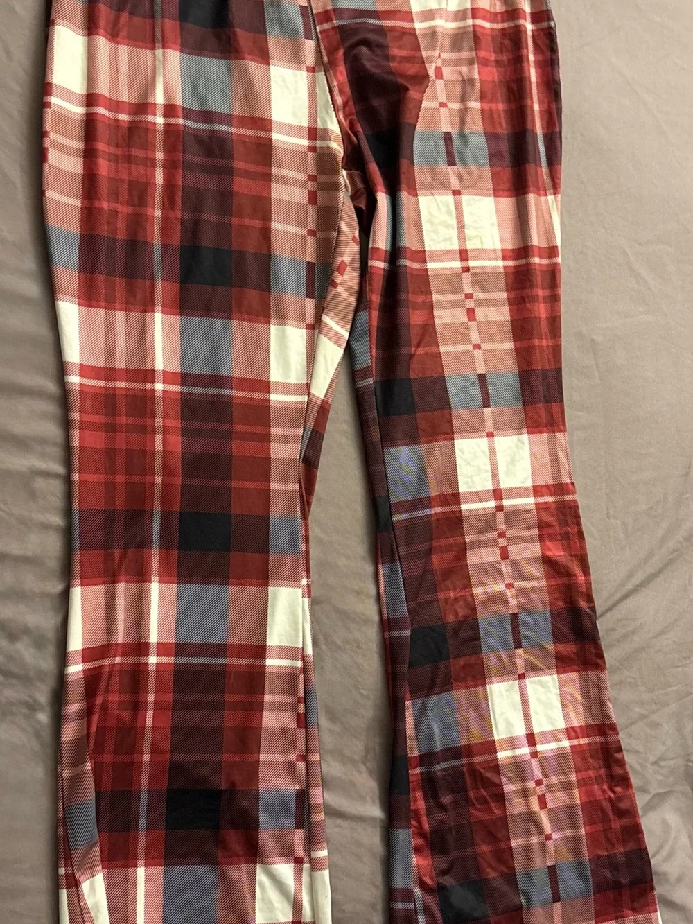 Red Plaid Tartan Flare Bell Bottom Pants Retro Y2K 70s